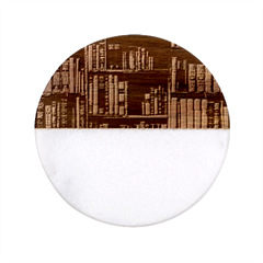 Assorted Title Of Books Piled In The Shelves Assorted Book Lot Inside The Wooden Shelf Classic Marble Wood Coaster (round)  by Ravend