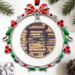 Books Antique Worn Spent Romance Antique Dealer Metal X mas Wreath Ribbon Ornament