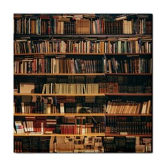 Books On Bookshelf Assorted Color Book Lot In Bookcase Library Tile Coaster by Ravend