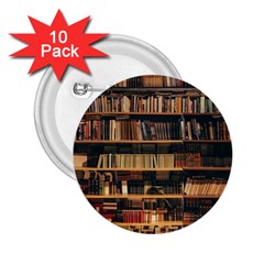 Books On Bookshelf Assorted Color Book Lot In Bookcase Library 2 25  Buttons (10 Pack)  by Ravend