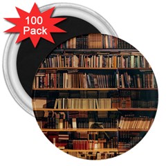 Books On Bookshelf Assorted Color Book Lot In Bookcase Library 3  Magnets (100 Pack) by Ravend