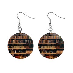 Books On Bookshelf Assorted Color Book Lot In Bookcase Library Mini Button Earrings by Ravend