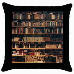 Books On Bookshelf Assorted Color Book Lot In Bookcase Library Throw Pillow Case (black) by Ravend