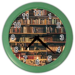 Books On Bookshelf Assorted Color Book Lot In Bookcase Library Color Wall Clock by Ravend