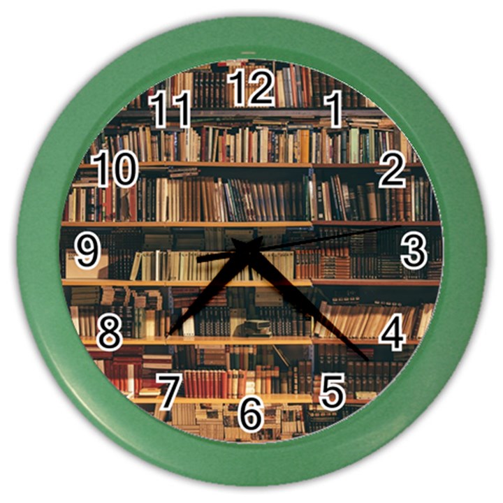 Books On Bookshelf Assorted Color Book Lot In Bookcase Library Color Wall Clock