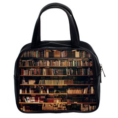 Books On Bookshelf Assorted Color Book Lot In Bookcase Library Classic Handbag (two Sides) by Ravend