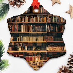 Books On Bookshelf Assorted Color Book Lot In Bookcase Library Snowflake Ornament (two Sides) by Ravend