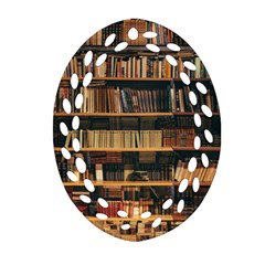 Books On Bookshelf Assorted Color Book Lot In Bookcase Library Ornament (oval Filigree) by Ravend