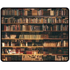 Books On Bookshelf Assorted Color Book Lot In Bookcase Library Two Sides Fleece Blanket (medium) by Ravend