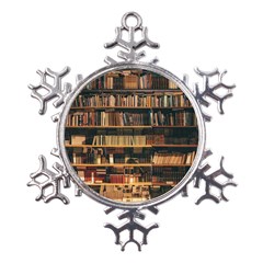 Books On Bookshelf Assorted Color Book Lot In Bookcase Library Metal Large Snowflake Ornament by Ravend