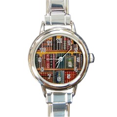 Books-library-bookshelf-bookshop Round Italian Charm Watch by Ravend