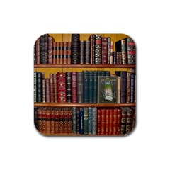 Books-library-bookshelf-bookshop Rubber Square Coaster (4 Pack) by Ravend