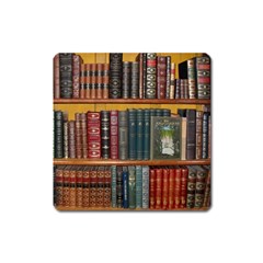 Books-library-bookshelf-bookshop Square Magnet by Ravend