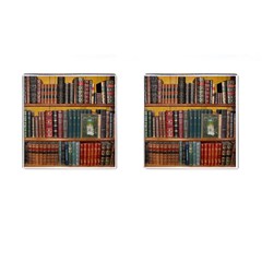 Books-library-bookshelf-bookshop Cufflinks (square) by Ravend