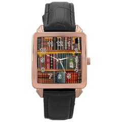 Books-library-bookshelf-bookshop Rose Gold Leather Watch  by Ravend