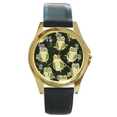 Frog Pattern Round Gold Metal Watch by Valentinaart