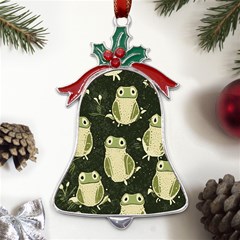 Frog Pattern Metal Holly Leaf Bell Ornament by Valentinaart