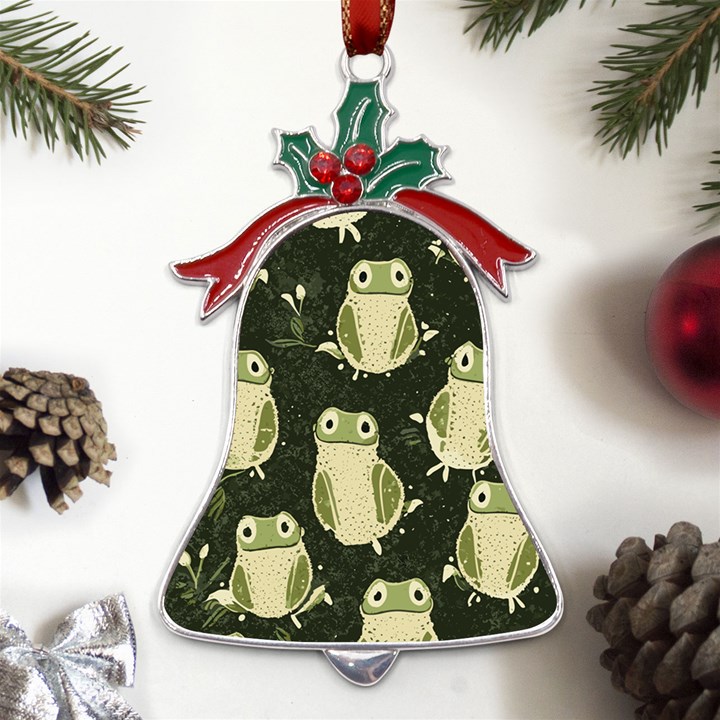 Frog pattern Metal Holly Leaf Bell Ornament