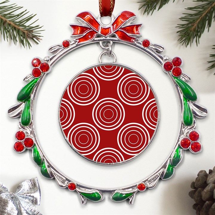 Background-red Metal X mas Wreath Ribbon Ornament