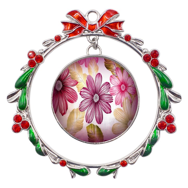 Print-roses Metal X mas Wreath Ribbon Ornament