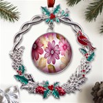 Print-roses Metal X mas Wreath Holly leaf Ornament Front