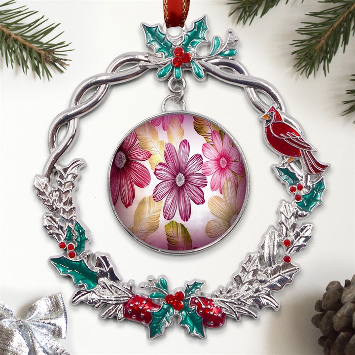 Print-roses Metal X mas Wreath Holly leaf Ornament