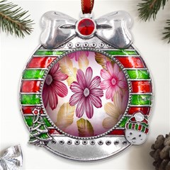 Print-roses Metal X mas Ribbon With Red Crystal Round Ornament by nateshop