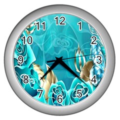 Crystal Butterfly, Floral, Flower, Girly, Gold, Golden, Pretty Wall Clock (silver) by nateshop