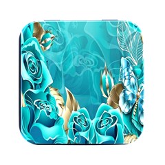 Crystal Butterfly, Floral, Flower, Girly, Gold, Golden, Pretty Square Metal Box (black)