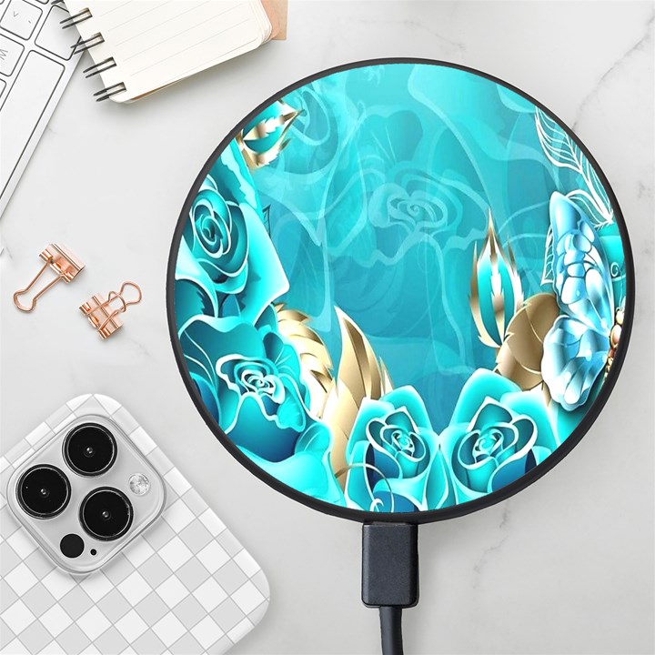 Crystal Butterfly, Floral, Flower, Girly, Gold, Golden, Pretty Wireless Fast Charger(Black)