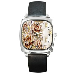 Butterfly Dreams, Bonito, Butterfly, Dream, Flower, Girly Square Metal Watch by nateshop