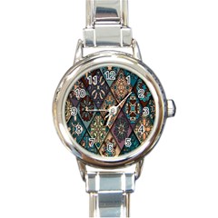 Flower Texture, Background, Colorful, Desenho, Round Italian Charm Watch by nateshop