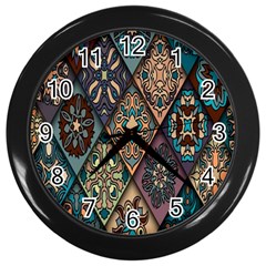 Flower Texture, Background, Colorful, Desenho, Wall Clock (black) by nateshop