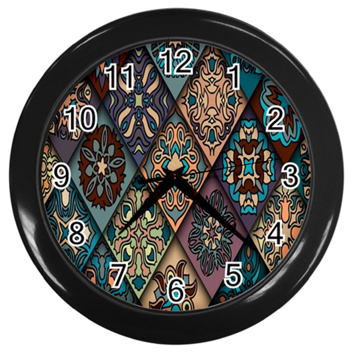 Flower Texture, Background, Colorful, Desenho, Wall Clock (Black)