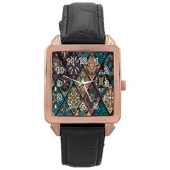 Flower Texture, Background, Colorful, Desenho, Rose Gold Leather Watch  by nateshop