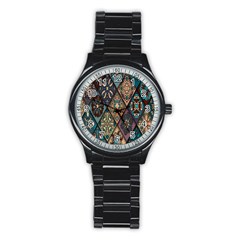 Flower Texture, Background, Colorful, Desenho, Stainless Steel Round Watch by nateshop