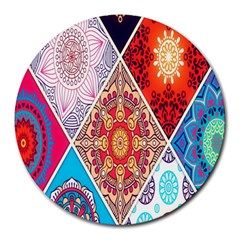 Mandala Pattern, Desenho, Designs, Glitter, Pattern Round Mousepad by nateshop