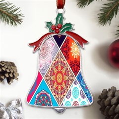 Mandala Pattern, Desenho, Designs, Glitter, Pattern Metal Holly Leaf Bell Ornament by nateshop