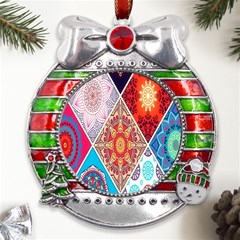 Mandala Pattern, Desenho, Designs, Glitter, Pattern Metal X mas Ribbon With Red Crystal Round Ornament by nateshop