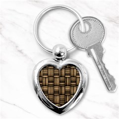 Brown Weaving Texture, Macro, Brown Wickerwork Key Chain (heart) by nateshop