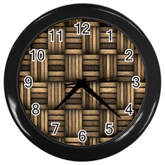 Brown Weaving Texture, Macro, Brown Wickerwork Wall Clock (black) by nateshop