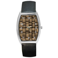 Brown Weaving Texture, Macro, Brown Wickerwork Barrel Style Metal Watch by nateshop