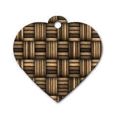 Brown Weaving Texture, Macro, Brown Wickerwork Dog Tag Heart (one Side) by nateshop