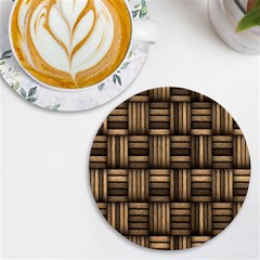 Brown Weaving Texture, Macro, Brown Wickerwork Uv Print Round Tile Coaster by nateshop