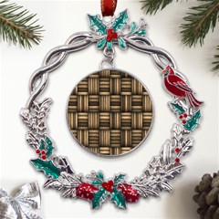 Brown Weaving Texture, Macro, Brown Wickerwork Metal X mas Wreath Holly Leaf Ornament by nateshop