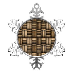 Brown Weaving Texture, Macro, Brown Wickerwork Metal Small Snowflake Ornament by nateshop