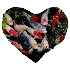 Koi Fish Nature Large 19  Premium Heart Shape Cushions by Ndabl3x