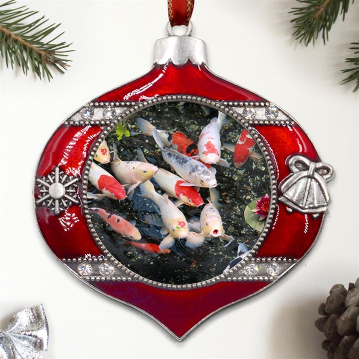 Koi Fish Nature Metal Snowflake And Bell Red Ornament