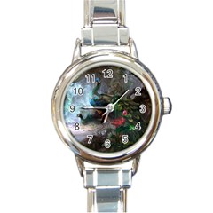 Peacock Art Painting Round Italian Charm Watch by Ndabl3x