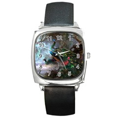 Peacock Art Painting Square Metal Watch by Ndabl3x